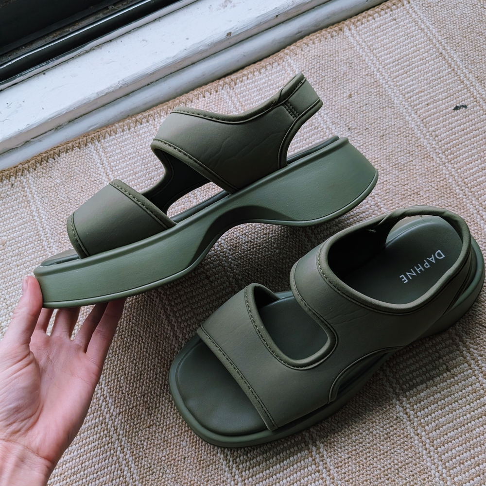 Green Platform Sandals with Chunky Sole